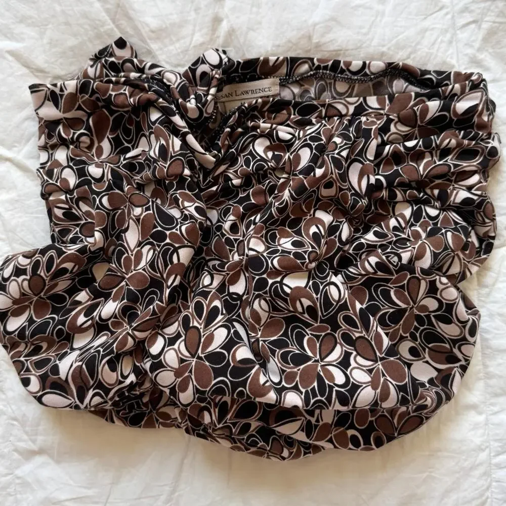 Vintage y2k floral abstract midi skirt brown black size medium mod whimsigoth‎